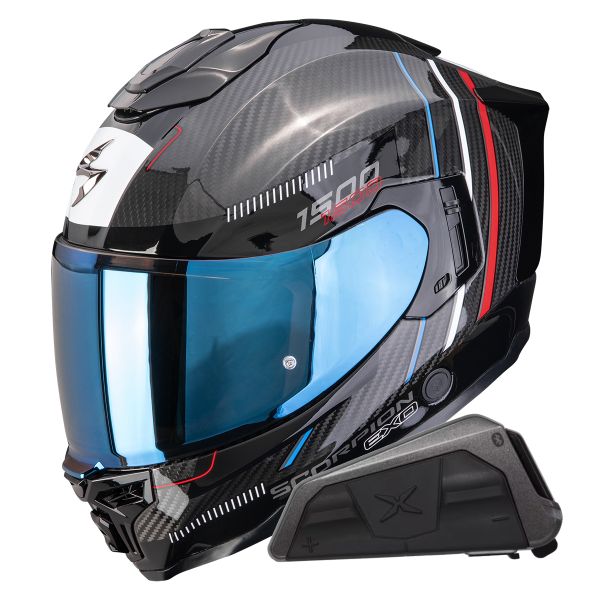 Integral Scorpion Exo 1500 Carbon Air Zity Black Red Blue + Kit bluetooth Exo-Com Link-1