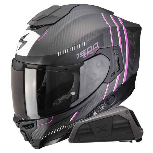 Integral Scorpion Exo 1500 Carbon Air Zity Matt Black Pink + Kit bluetooth Exo-Com Link-1