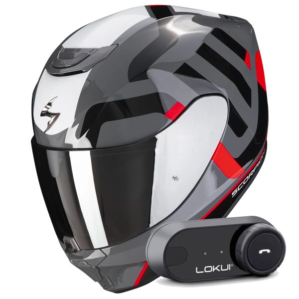 Integral Scorpion Exo 391 Arok Grey Red Black + Kit Bluetooth Lokui K30
