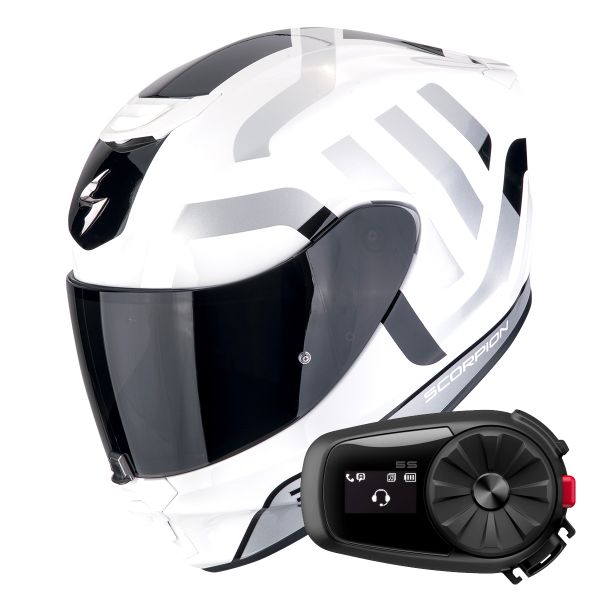 Integral Scorpion Exo 391 Arok White Black Silver + Kit Bluetooth 5S Solo