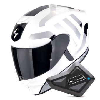 Casque Integral Scorpion Exo 391 Arok White Black Silver + Kit Bluetooth BT Mini Casque Integral Scorpion Exo 391 Arok White Black Silver + Kit Bluetooth BT Mini