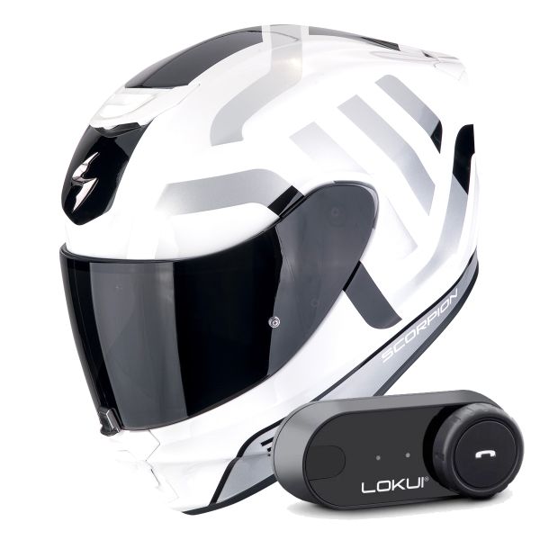 Integral Scorpion Exo 391 Arok White Black Silver + Kit Bluetooth Lokui K30