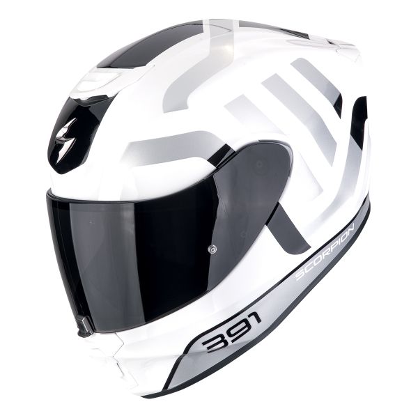 Scorpion Exo 391 Arok White Black Silver + Kit Bluetooth BT Mini