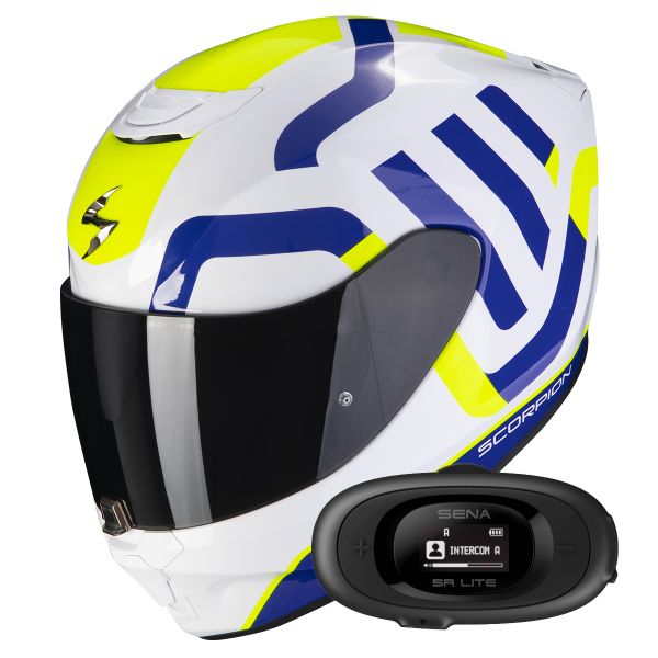 Integral Scorpion Exo 391 Arok White Blue Neon Yellow + Kit bluetooth 5R Lite