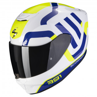 Scorpion Exo 391 Arok White Blue Neon Yellow + Kit Bluetooth 5S