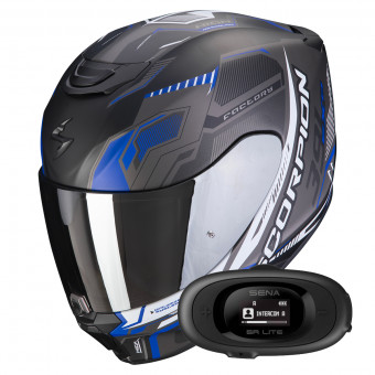 Integral Scorpion Exo 391 Haut Matt Black Silver Blue + Kit bluetooth 5R Lite