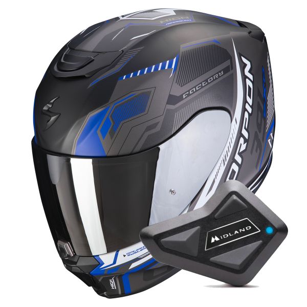 Integral Scorpion Exo 391 Haut Matt Black Silver Blue + Kit bluetooth BT Mini