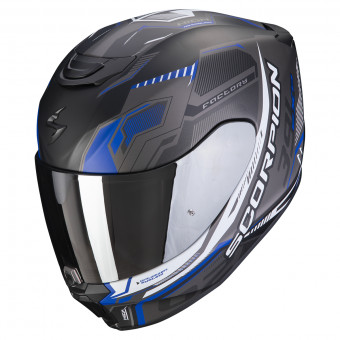 Scorpion Exo 391 Haut Matt Black Silver Blue + Kit bluetooth 5R Lite