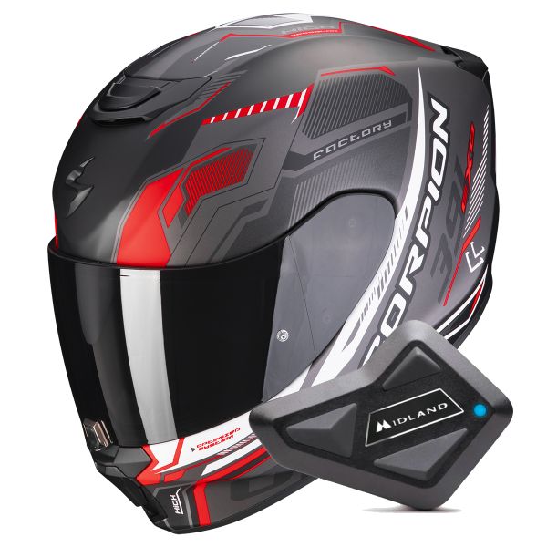 Integral Scorpion Exo 391 Haut Matt Black Silver Red + Kit bluetooth BT Mini
