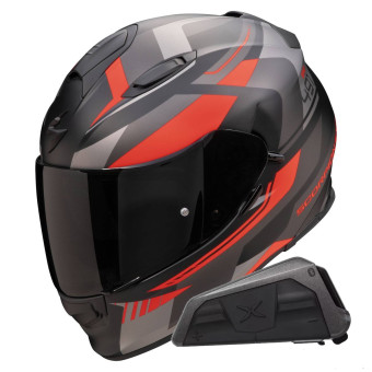 Integral Scorpion Exo 491 Abilis Negro Mate Plata Rojo + Kit Bluetooth Exo-Com Link-1