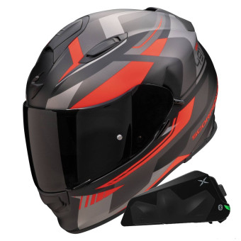 Integral Scorpion Exo 491 Abilis Negro Mate Plata Rojo + Kit Bluetooth Exo-Com Link-1C
