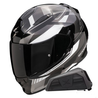 Integral Scorpion Exo 491 Abilis Negro Plata Blanco + Kit Bluetooth Exo-Com Link-1
