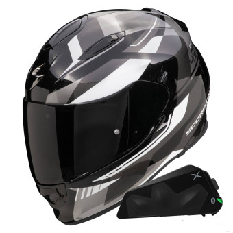 Integral Scorpion Exo 491 Abilis Negro Plata Blanco + Kit Bluetooth Exo-Com Link-1C