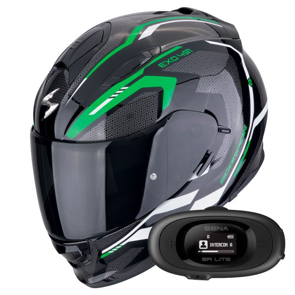 Integral Scorpion Exo 491 Kripta Black Green White + Kit bluetooth 5R Lite