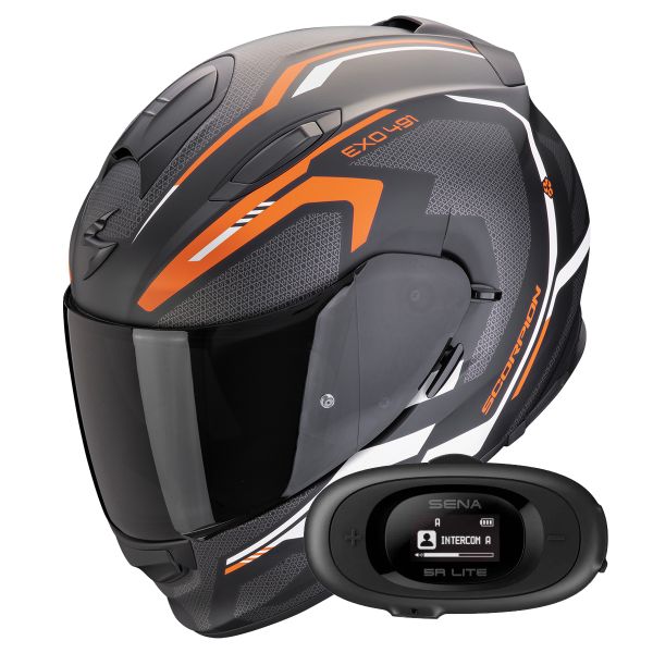 Integral Scorpion Exo 491 Kripta Matt Black Orange White + Kit bluetooth 5R Lite Solo Integral Scorpion Exo 491 Kripta Matt Black Orange White + Kit bluetooth 5R Lite Solo