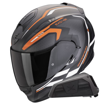Integral Scorpion Exo 491 Kripta Mate Negro Naranja Blanco + Kit Bluetooth Exo-Com Link-1