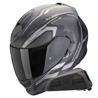 Integral Scorpion Exo 491 Kripta Negro Mate Plata + Kit Bluetooth Exo-Com Link-1