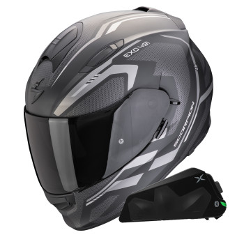 Integral Scorpion Exo 491 Kripta Negro Mate Plata + Kit Bluetooth Exo-Com Link-1C