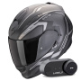 Casque Integral Scorpion Exo 491 Kripta Matt Black Silver + Kit Bluetooth Lokui K30