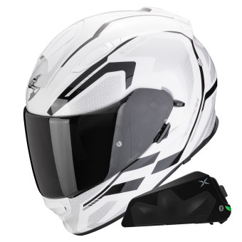 Integral Scorpion Exo 491 Kripta Blanco Negro + Kit Bluetooth Exo-Com Link-1C