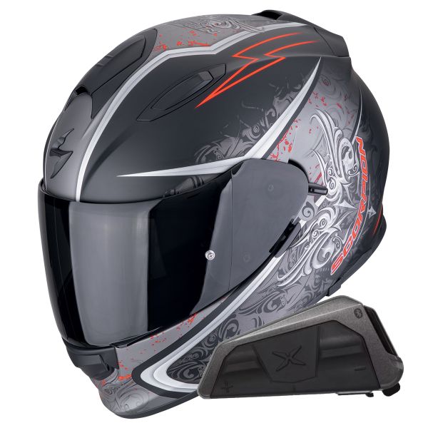 Integral Scorpion Exo 491 Run Negro Mate Rojo + Kit Bluetooth Exo-Com Link-1