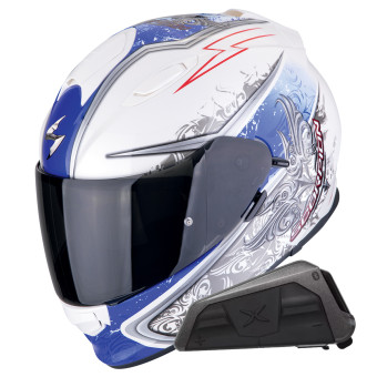 Integral Scorpion Exo 491 Run Blanco Azul + Kit Bluetooth Exo-Com Link-1