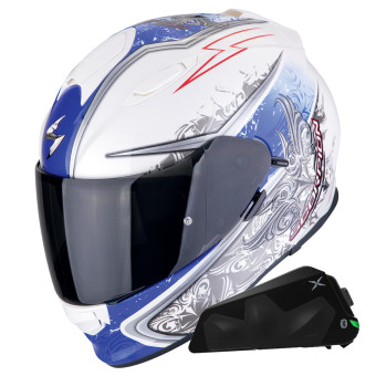 Integral Scorpion Exo 491 Run Blanco Azul + Kit Bluetooth Exo-Com Link-1C