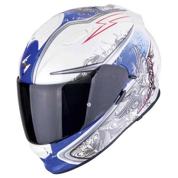 Scorpion Exo 491 Run Blanco Azul + Kit Bluetooth Exo-Com Link-1