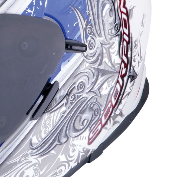 Scorpion Exo 491 Run Blanco Azul + Kit Bluetooth Exo-Com Link-1