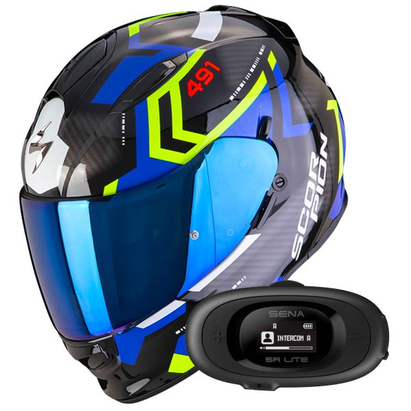 Integral Scorpion Exo 491 Spin Black Blue Yellow Fluo + Kit bluetooth 5R Lite