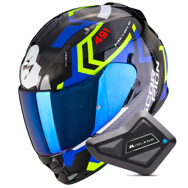 Integral Scorpion Exo 491 Spin Black Blue Yellow Fluo + Kit Bluetooth BT Mini