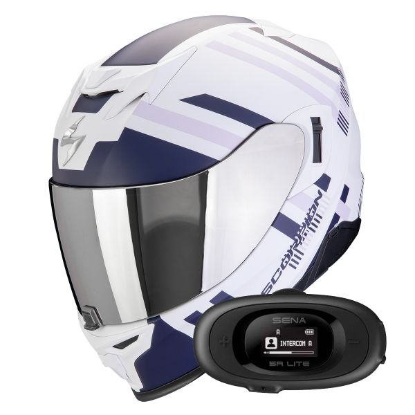 Integral Scorpion Exo 520 Evo Air Banshee Matt White Blue Purple + Kit bluetooth 5R Lite