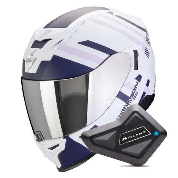 Integral Scorpion Exo 520 Evo Air Banshee Matt White Blue Purple + Kit Bluetooth BT Mini