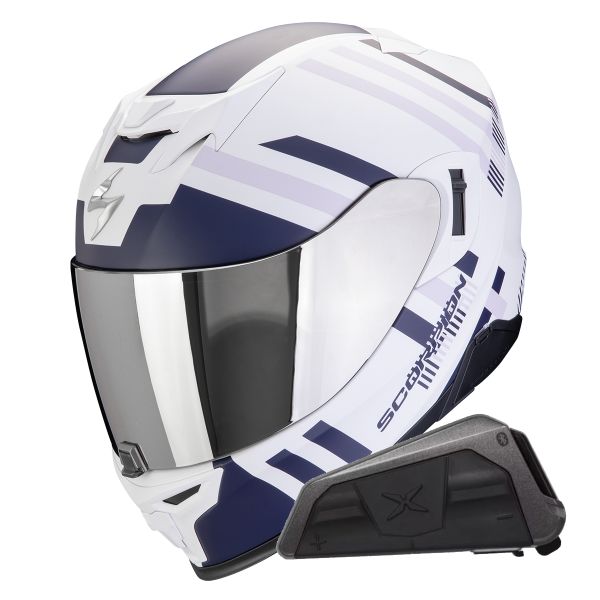 Integral Scorpion Exo 520 Evo Air Banshee Matt White Purple + Kit bluetooth Exo-Com Link-1