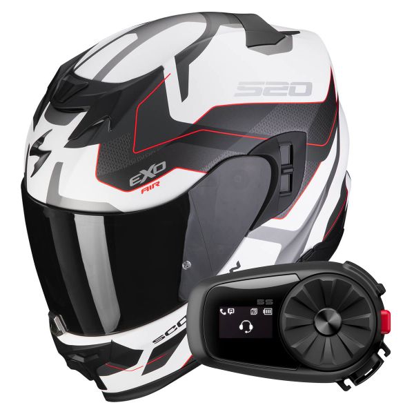 Integral Scorpion Exo 520 Evo Air Elan Matt White Silver Red + Kit Bluetooth 5S