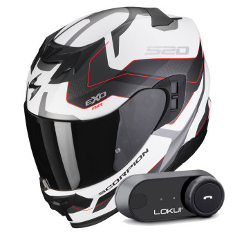 Integral Scorpion Exo 520 Evo Air Elan Matt White Silver Red + Kit Bluetooth Lokui K30