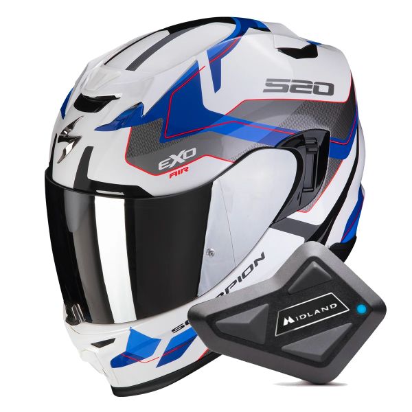 Integral Scorpion Exo 520 Evo Air Elan White Blue + Kit Bluetooth BT Mini