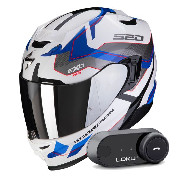 Integral Scorpion Exo 520 Evo Air Elan White Blue + Kit Bluetooth Lokui K30
