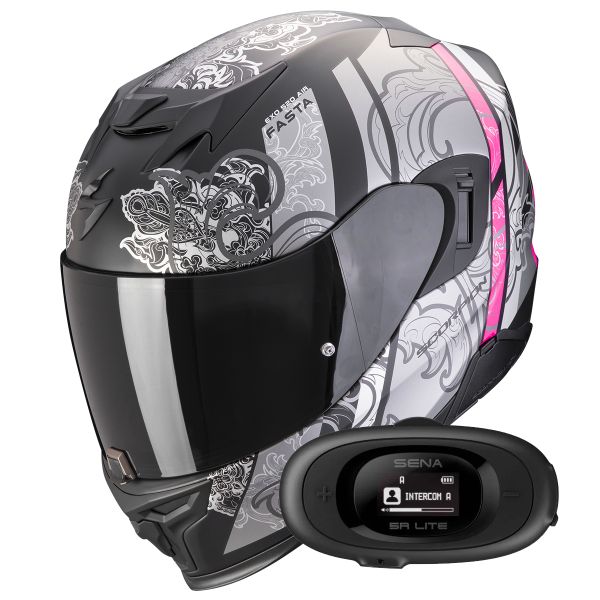 Integral Scorpion Exo 520 Evo Air Fasta Matt Black Silver Pink + Kit bluetooth 5R Lite