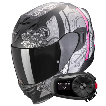 Casque Integral Scorpion Exo 520 Evo Air Fasta Matt Black Silver Pink + Kit Bluetooth 5S Solo Casque Integral Scorpion Exo 520 Evo Air Fasta Matt Black Silver Pink + Kit Bluetooth 5S Solo