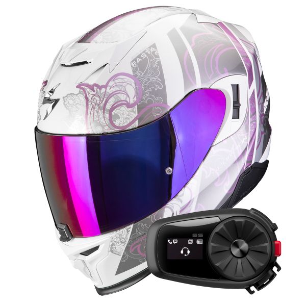 Integral Scorpion Exo 520 Evo Air Fasta White Purple + Kit Bluetooth 5S Solo