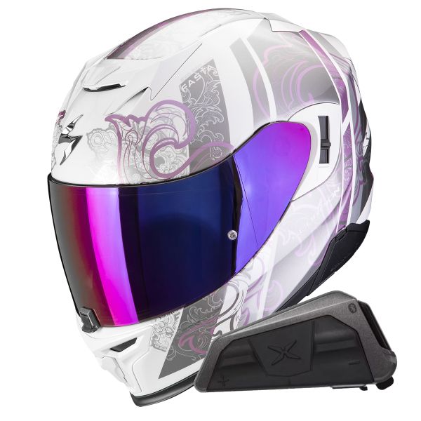 Integral Scorpion Exo 520 Evo Air Fasta White Purple + Kit bluetooth Exo-Com Link-1
