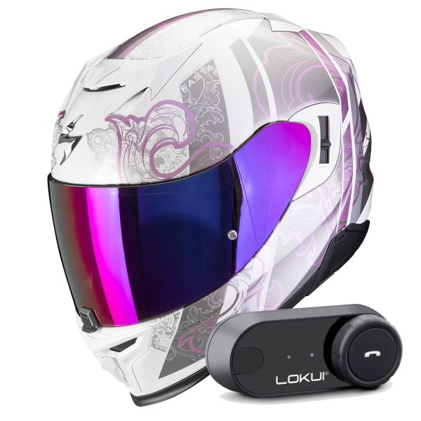 Integral Scorpion Exo 520 Evo Air Fasta White Purple + Kit Bluetooth Lokui K30