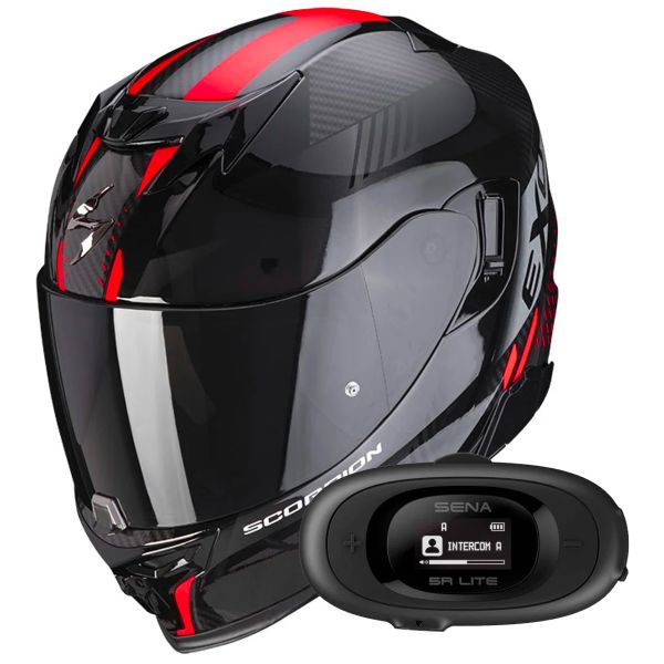 Scorpion EXO-520 AIR Casco Moto – Nero/Rosso, Taglia XL, Predisposto Bluetooth, Visiera Parasalole, Omologato ECE 22.05