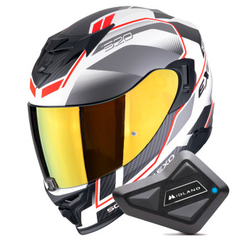 Casque Integral Scorpion Exo 520 Evo Air Lena Matt White Silver Red + Kit Bluetooth BT Mini Casque Integral Scorpion Exo 520 Evo Air Lena Matt White Silver Red + Kit Bluetooth BT Mini