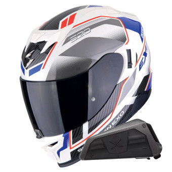 Integral Scorpion Exo 520 Evo Air Lena Pearl White Blue + Kit bluetooth Exo-Com Link-1