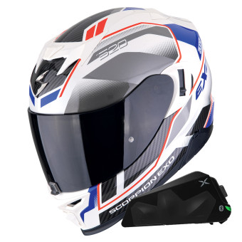 Integral Scorpion Exo 520 Evo Air Lena Pearl White Blue + Kit bluetooth Exo-Com Link-1C