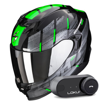 Integral Scorpion Exo 520 Evo Air Maha Black Green + Kit Bluetooth Lokui K30