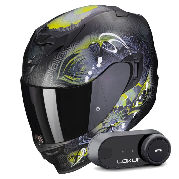 Integral Scorpion Exo 520 Evo Air Melrose Matt Black Yellow + Kit Bluetooth Lokui K30