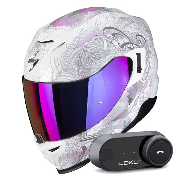 Integral Scorpion Exo 520 Evo Air Melrose Pearl White Pink + Kit Bluetooth Lokui K30
